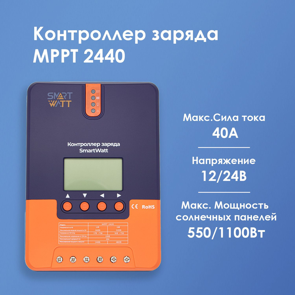 Комплект Контроллер заряда Delta MPPT 2440 + Готовый Силовой кабель 6 кв.  мм для подключения к АКБ / Smartwatt