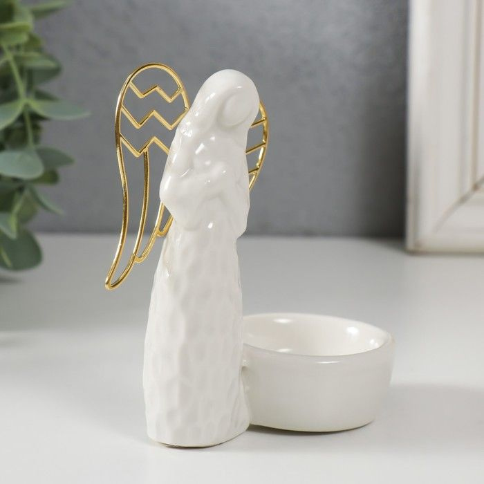 Подсвечник керамика, металл на 1 свечу "Ангел. Молитва" белый 10х5,4х10,7 см  #1
