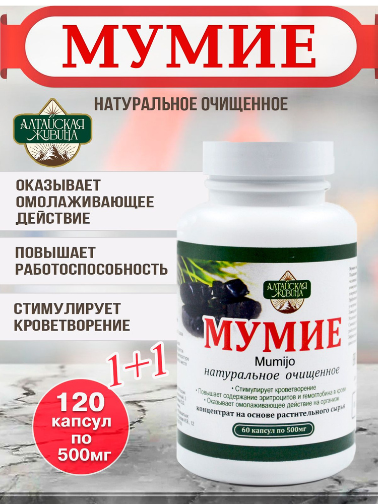 Мумиё натуральное, в капсулах, 2 банки, 120 капсул по 500мг - купить с ...