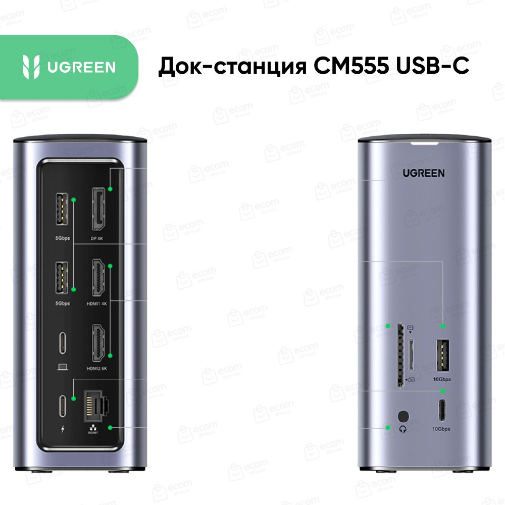 Док-станция UGREEN CM555 (90325) USB-C Multifunction Docking Station ...
