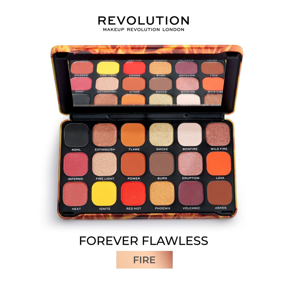 Makeup Revolution Тени для век FOREVER FLAWLESS Fire: большая палетка для  глаз, яркая, блестящая, красные, черные