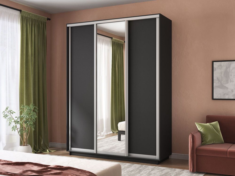 Шкаф-купе Трио Медиум, 3дв. с 6 ящиками. 180х60х240 см. (Серый диамант) #1