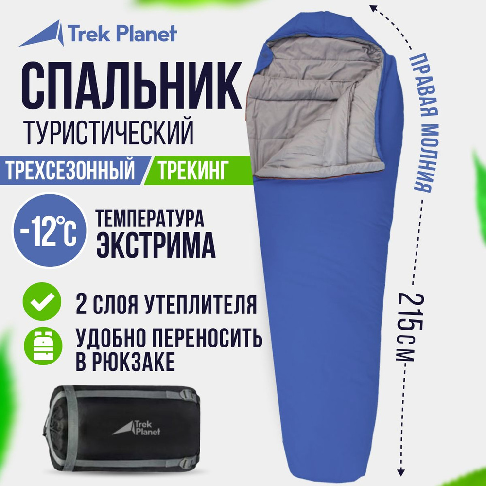 Спальный мешок TREK PLANET Dakar M, правая молния, цвет: синий