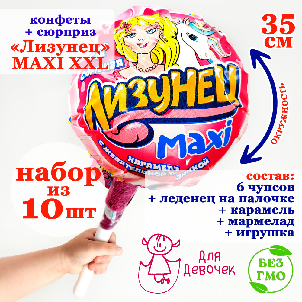 Набор ОГРОМНЫЙ ЧУПА - ЧУПС Лизунец MAXI Макси XXL большой для ДЕВОЧЕК  карамель леденцовая, взрывная + подарок (125гр). Мармелад жевательный +  игрушка. Конфеты + леденцы на день рождения, Новый год - купить