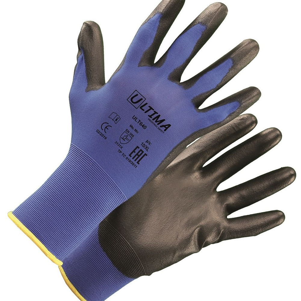 Перчатки ULT640 трикотажные нейлоновые с полиуретановым покрытием ладони и кончиков пальцев, повышенной #1
