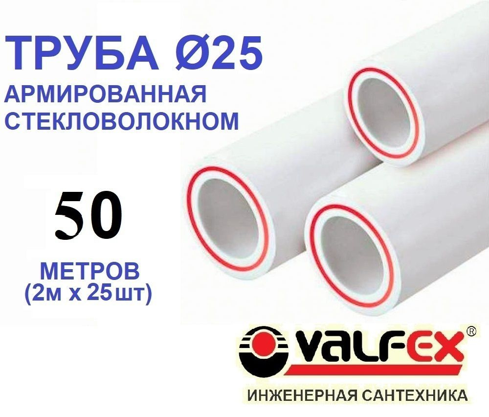 Труба PPR 25х3.5, 50 метров (2м х 25шт), армированная стекловолокном, для системы отопления и водоснабжения #1