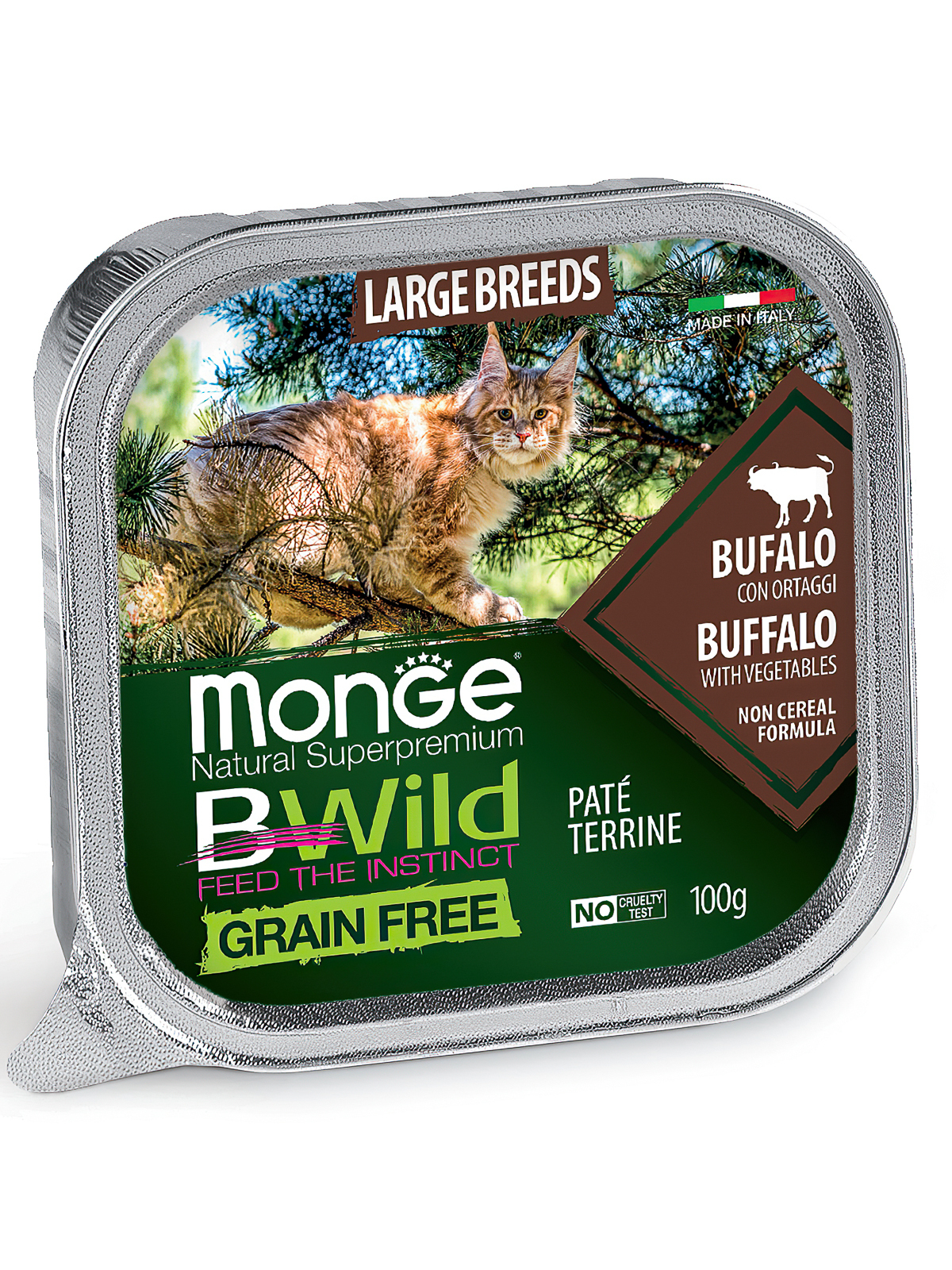Monge Cat BWild GF влажный корм для кошек крупных пород беззерновой, мяса  буйвола, овощи (28шт в уп) 85 гр - купить с доставкой по выгодным ценам в  интернет-магазине OZON (1302310957)