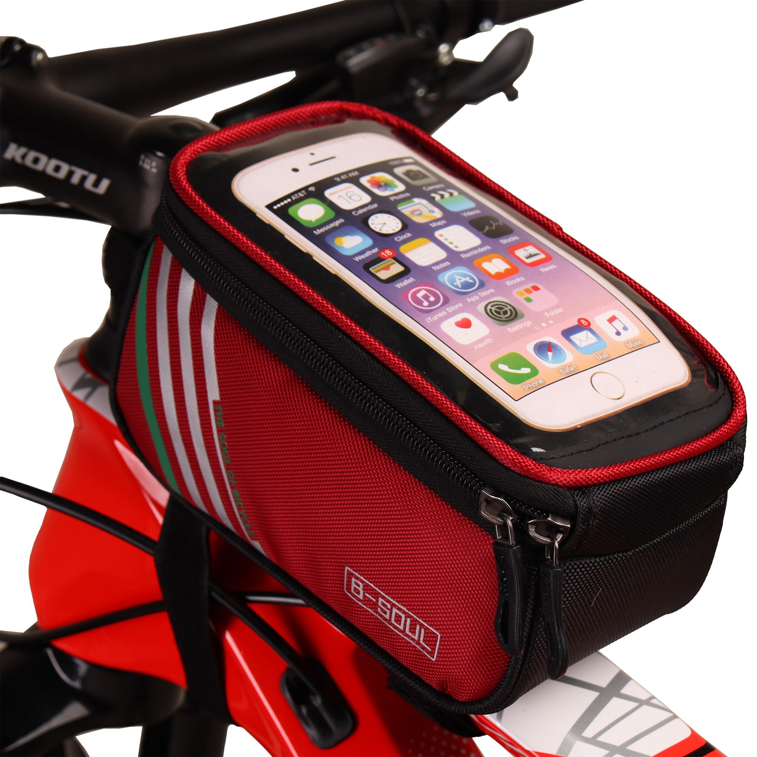 Сумка велосипедная на раму BICYCLE SOUL, с отделением для смартфона, основной отсек на молнии, боковой карман-сетка, красная, 18,5 х 10 х 9 см Сумка велосипедная на раму BICYCLE SOUL, с отделением для смартфона, основной отсек на молнии, боковой карман-сетка, красная, 18,5 х 10 х 9 см