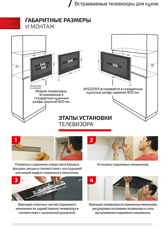 Встраиваемый smart телевизор для кухни avs240ws черная рамка