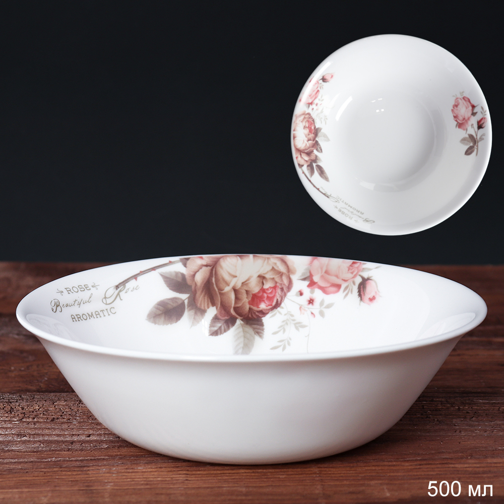 Салатник WHITE LILY Чайная роза , 500 мл, диаметр 16,5 см, розовый, стеклокерамика