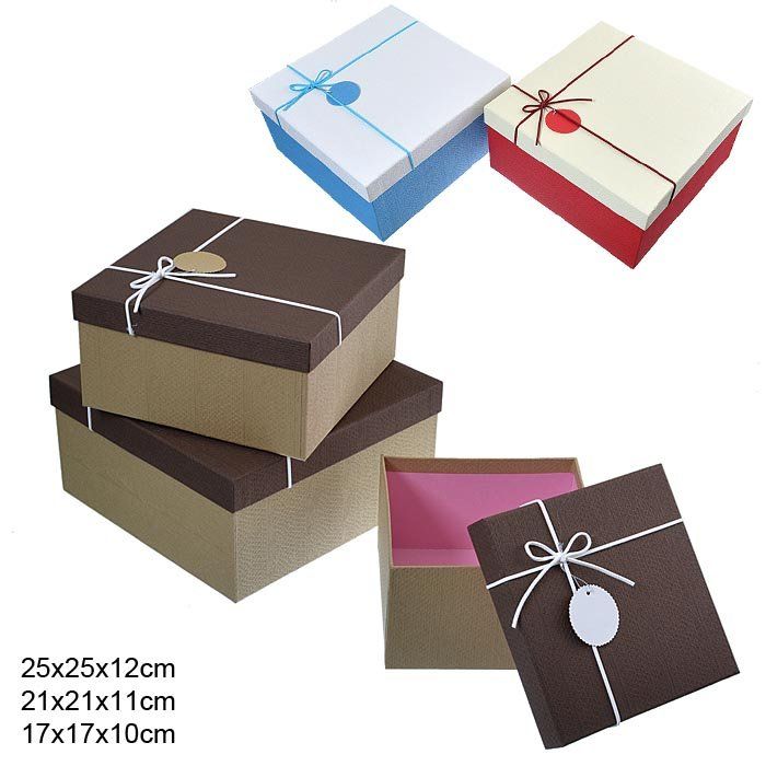 Коробка подарочная 3 штуки набор, 25х25х12см, 21х21х11см, 17х17х10см, коричневая крышка Коробка подарочная 3 штуки набор, 25х25х12см, 21х21х11см, 17х17х10см, коричневая крышка