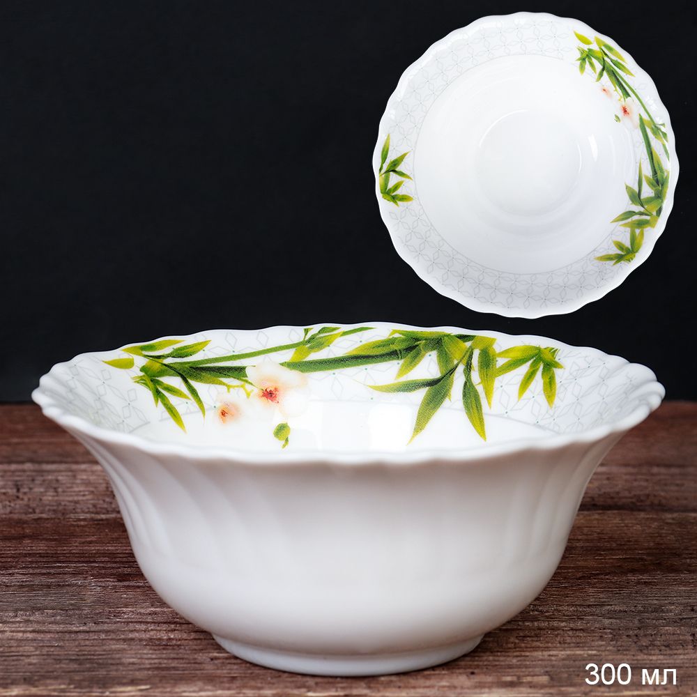 Салатник WHITE LILY глубокий Цветы , 350 мл, диаметр 14 см, зеленый, стеклокерамика