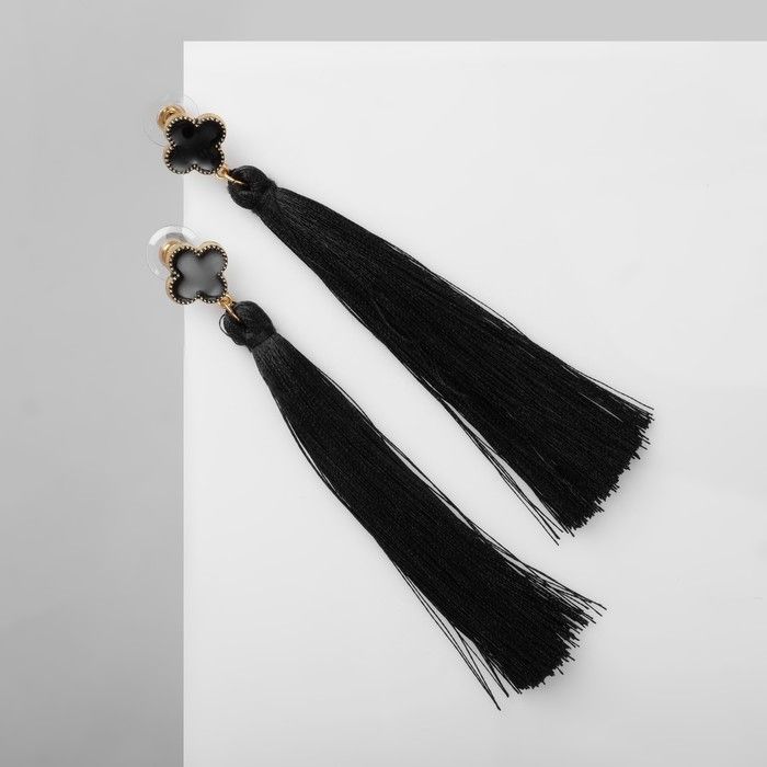 Серьги "Кисти", цвет чёрный в золоте, L кисти 8,7 см