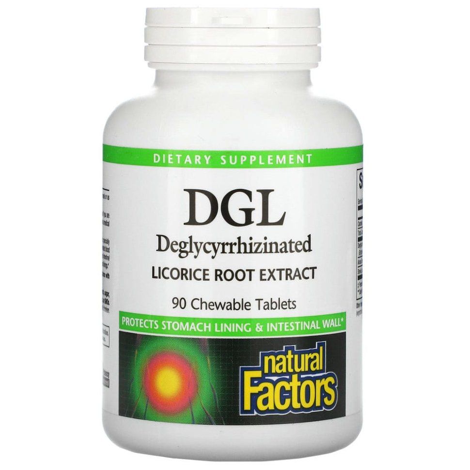 NaturalFactors,DGL,глицирризинатэкстрактаизкорнясолодки,90жевательныхтаблеток