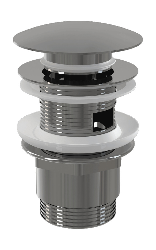 Донный клапан сифона для умывальника ALCAPLAST A390, цельнометаллический с переливом и большой заглушкой #1