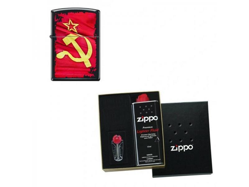 Зажигалка ZIPPO Серп и Молот Black Matte в подарочной упаковке + топливо и кремни  #1