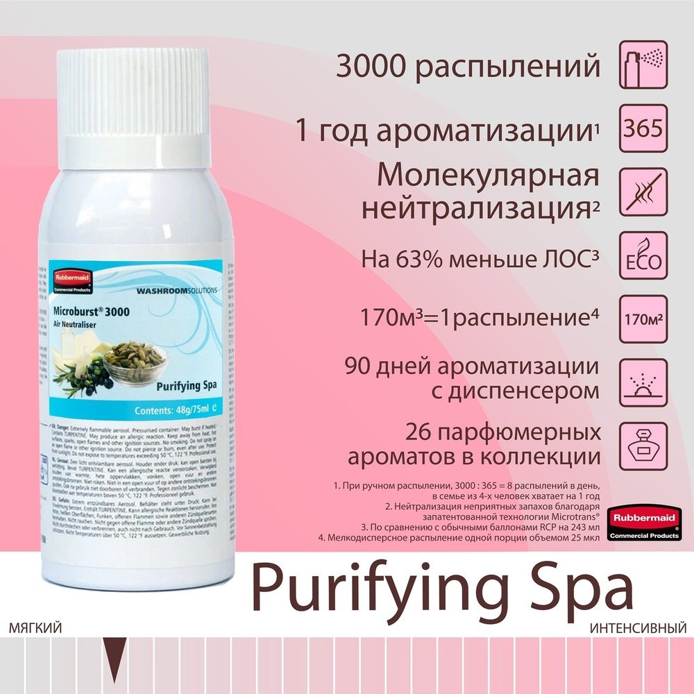 Освежитель воздуха, ароматизатор, нейтрализат неприятных запахов, Purifying SPA, баллон, Rubbermaid  #1