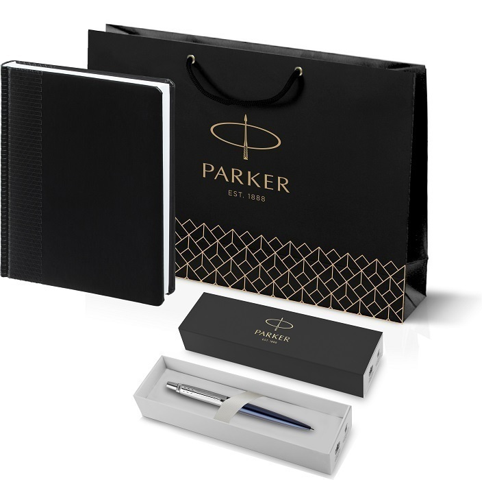 Подарочный набор: Шариковая ручка Parker Jotter Essential, Royal Blue CT и черный недатированный ежедневник #1