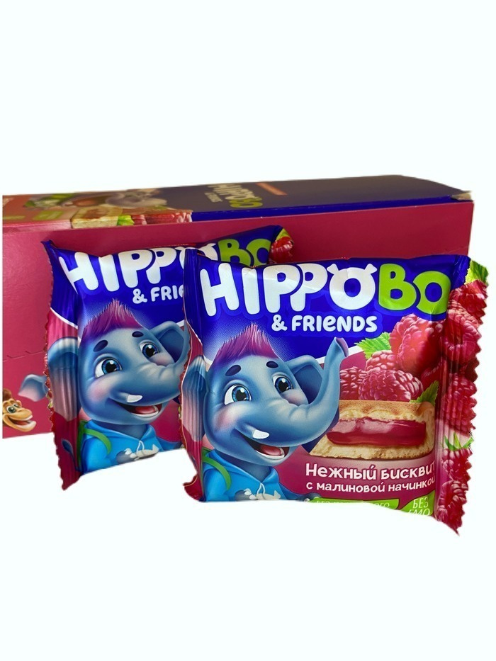 Бисквитное пирожное / HIPPO BO & friends/ с малиновой начинкой / 12 шт. Х 32 г./  #1