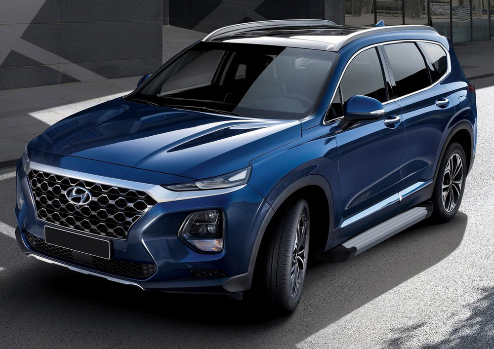 Пороги на автомобиль "Silver" Rival для Hyundai Santa Fe IV 2018-2021, 180 см, 2 шт., алюминий, F180AL.2307.1 #1