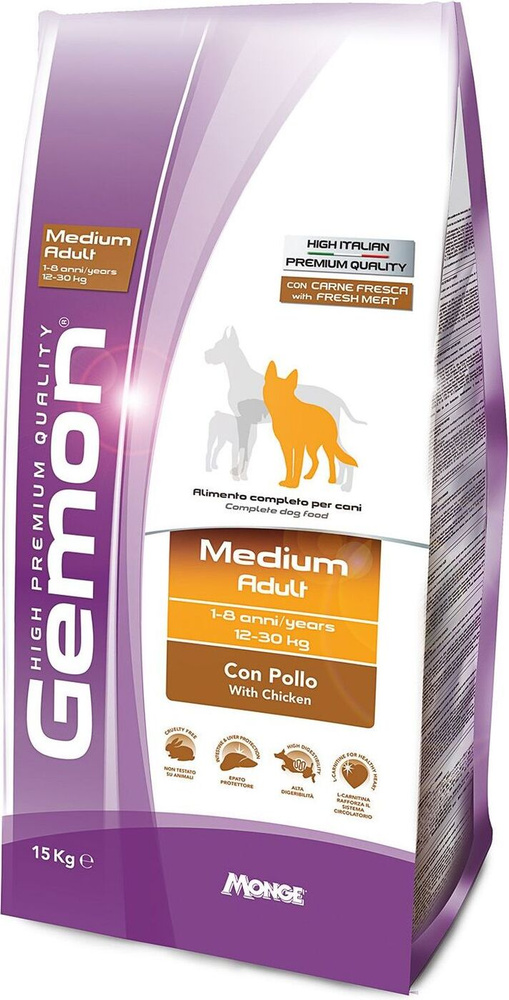 Сухой корм для собак средних пород Gemon Medium, с курицей, 15 кг ...