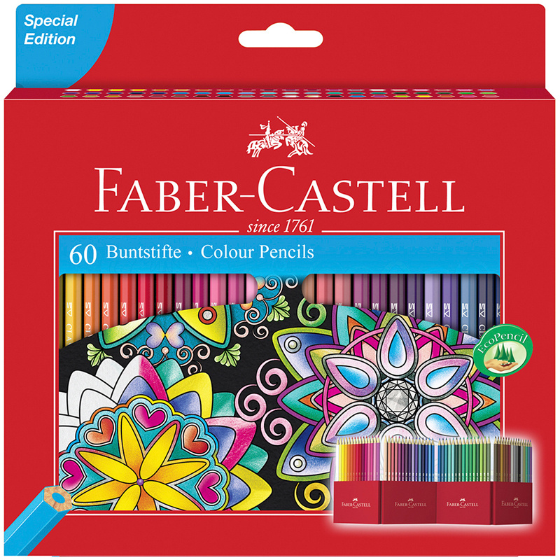 Карандаши цветные Faber-Castell, 60цв., заточен., картон. подставка, европодвес  #1