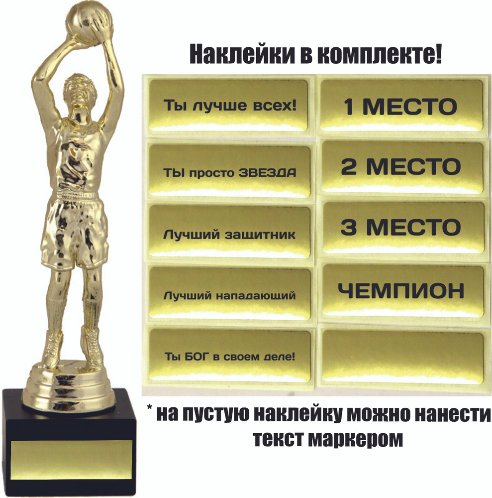 Награда - подарок, статуэтка "Баскетбол" (высота 19 см). №3 + 10шт наклеек.  #1