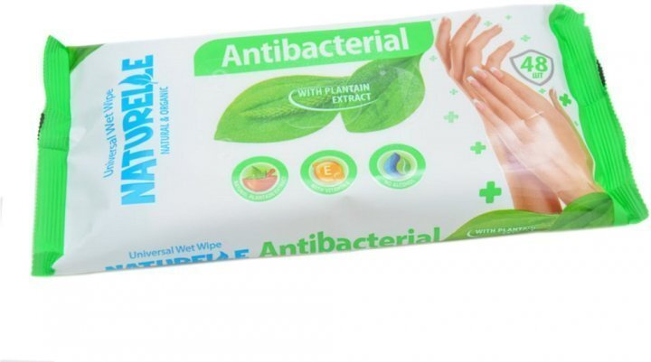 Naturelle Влажные салфетки Antibacterial с экстрактом листья подорожника, 48 шт  #1