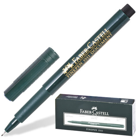 Ручка капиллярная (линер) FABER-CASTELL "Finepen 1511", ЧЕРНАЯ, корпус темно-зеленый, линия 0,4 мм, 151199 #1