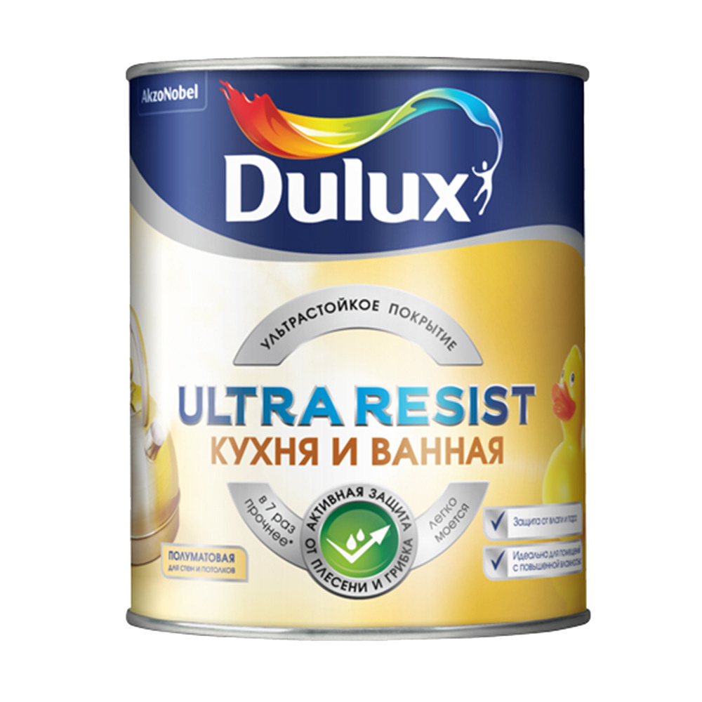 Краска моющаяся Dulux Ultra Resist кухня и ванная база BW белая 1 л  #1