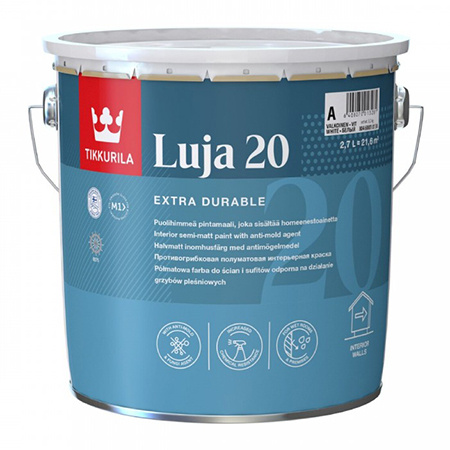 Tikkurila Luja 20 / Тиккурила Луя 20 моющаяся полуматовая краска для стен 2.7 литра белый база "А"  #1