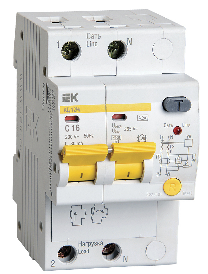 IEK Выключатель автоматический дифференциальный АД-12М 2п 16А 30мА С (MAD12-2-016-C-030)  #1