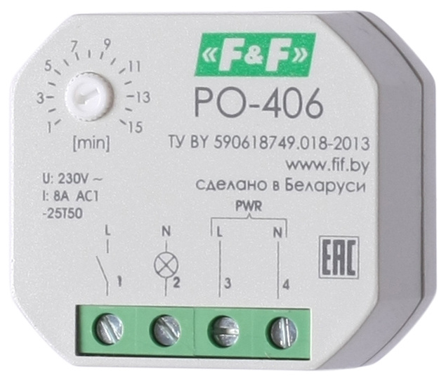 Реле времени PO-406 задержка выкл. /управ. контактом 230В 8А 1НО IP20 монтаж в коробку d-60мм F&F EA02.001.019 #1