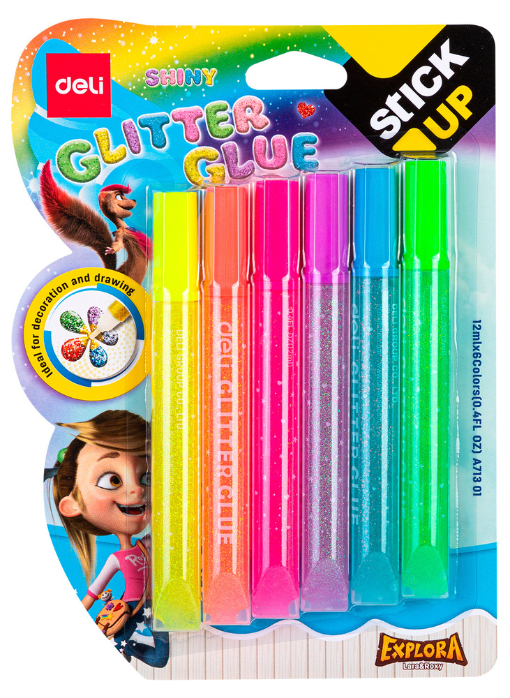 Клей-гель канцелярский Deli Explora с блестками, 12 мл, комплект из 6 ...