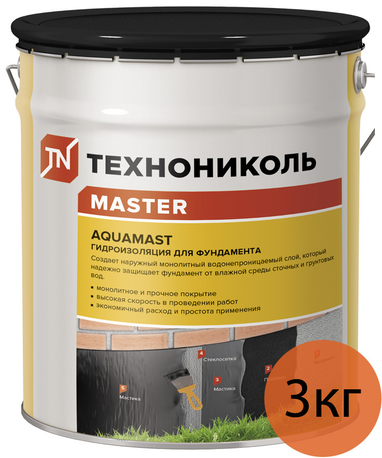 АКВАМАСТ мастика битумная для фундамента (3кг) / AQUAMAST мастика ...