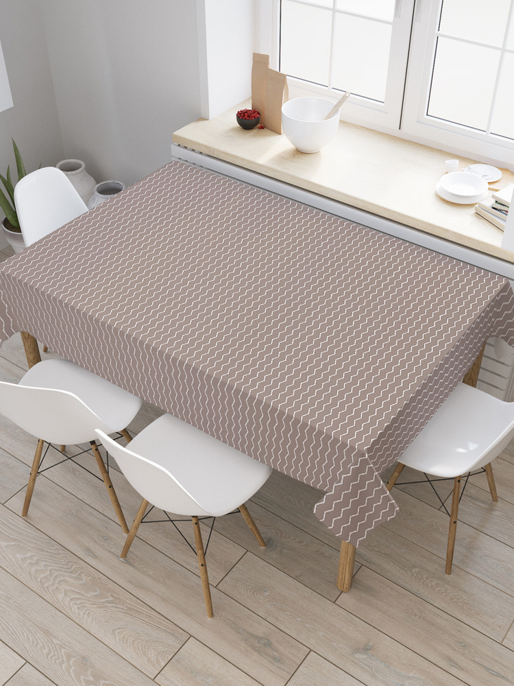 Прямоугольная тканевая скатерть на стол с рисунком "Зигзаг моно" 120 на 145 см, JoyArty #1