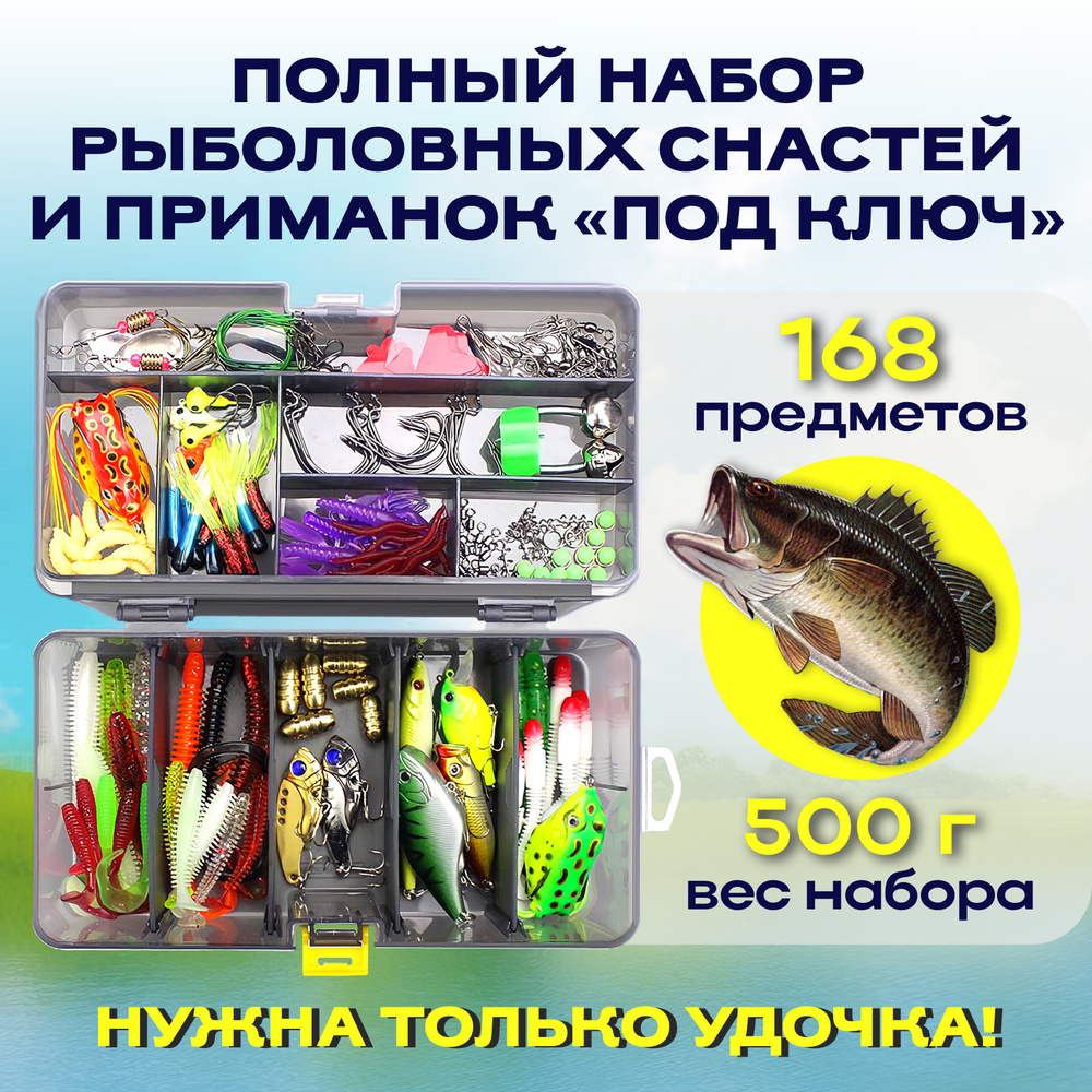 Набор для рыбалки - 168 предметов в подарочном кейсе: блесна колебалка .