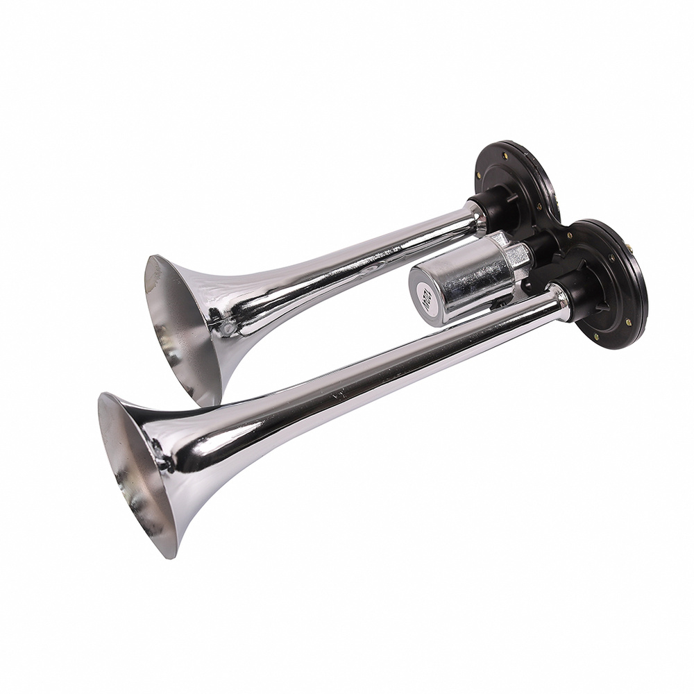 Сигнал звуковой 2 рожка воздушный 12/24V 120dB пневматический (металл ...