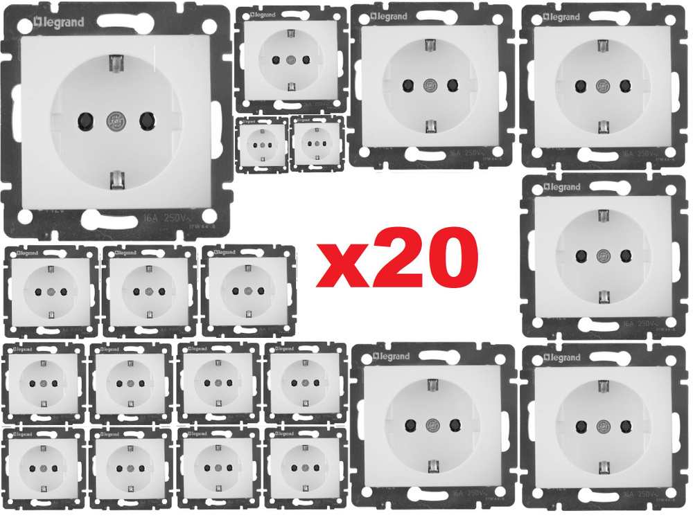 Розетка Legran Valena Classic Белая 20шт встраиваемая с заземлением (Ле-гран Валена Классик)  #1