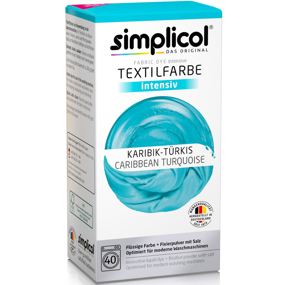 Simplicol INTENSIV All-in-1, БИРЮЗОВАЯ, краска для одежды, тканей, текстиля, джинсов (краска 150 мл, #1