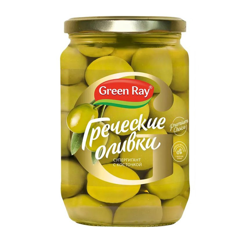 Греческие оливки Green Ray супергигант с косточкой, 720 мл #1