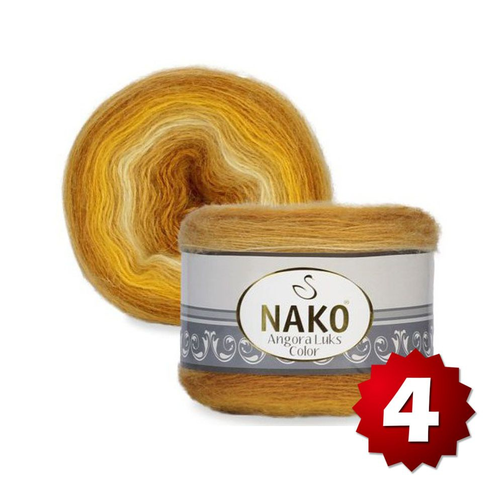 Пряжа Nako Angora Luks Color -4 шт, желтый/рыжий/бежевый (82363), 810м/150г, 5% мохер, 15% шерсть, 80% #1