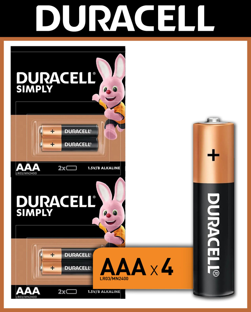 Батарейки щелочные (алкалиновые) Duracell Basic AAA / LR03 1,5V  Мизинчиковые, Дюрасел ААА, 4 шт - купить с доставкой по выгодным ценам в  интернет-магазине OZON (389515490)