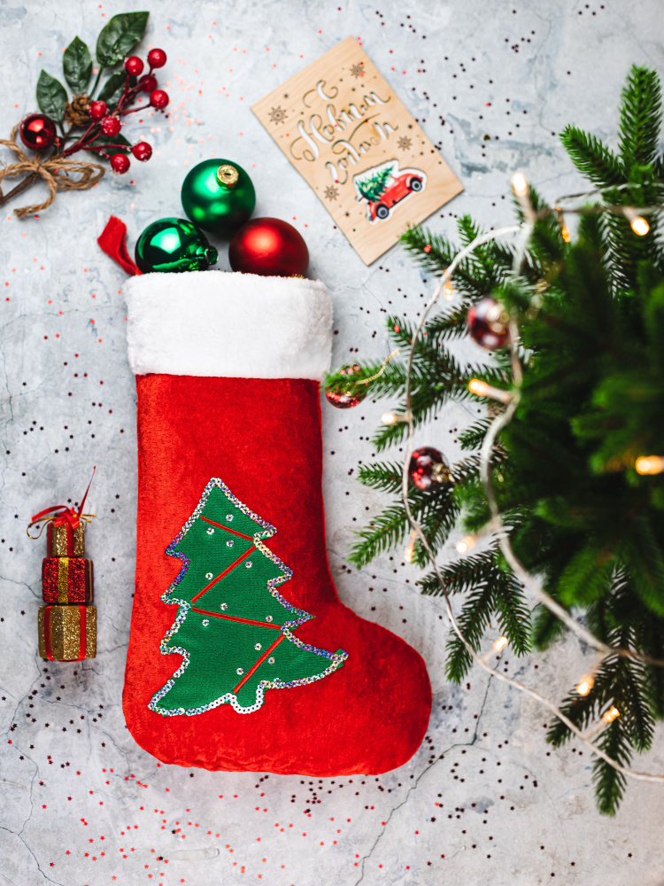 Новогодний носок для подарков/ Мешок на камин/ Чулок для конфет/ Рождественский носок  #1