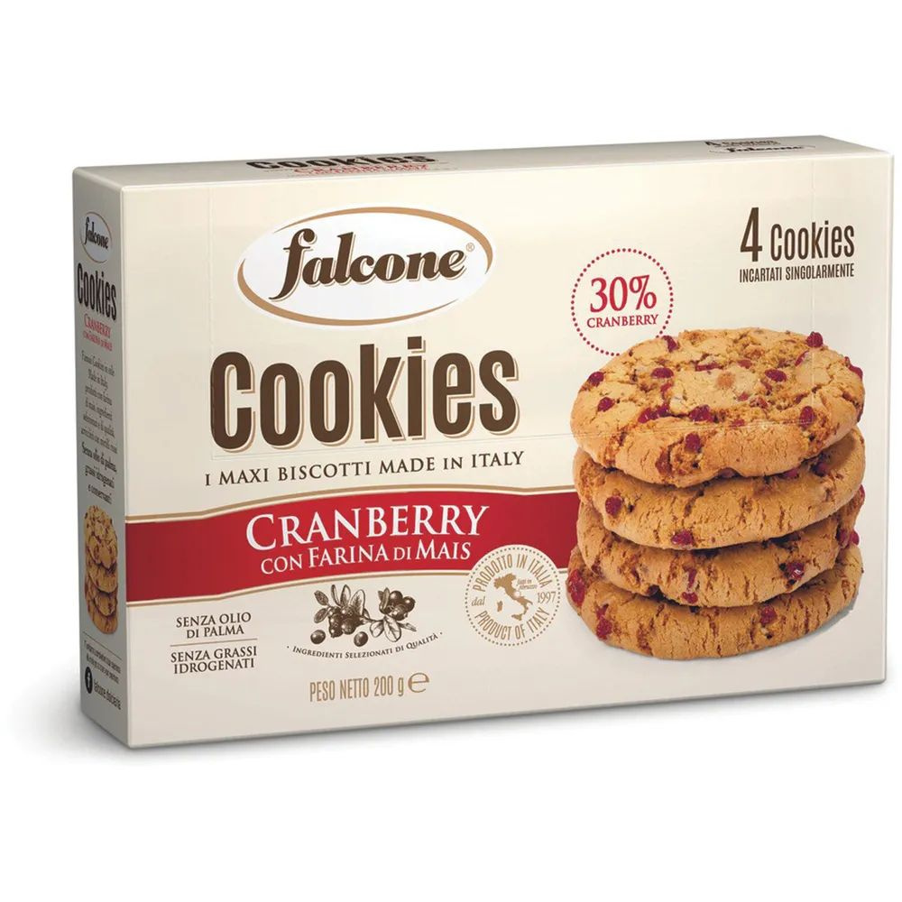 Печенье сахарное Falcone Cookies Cranberry с клюквой и кукурузной мукой, 200 г, Италия  #1