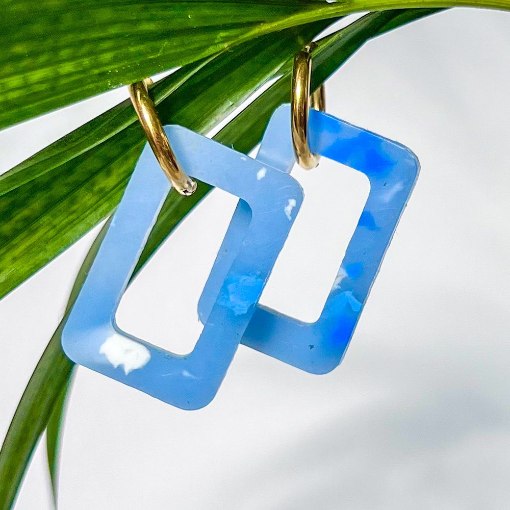 Серьги из переработанного пластика Recycled Rectangle SOLOMA Blue Gold #1