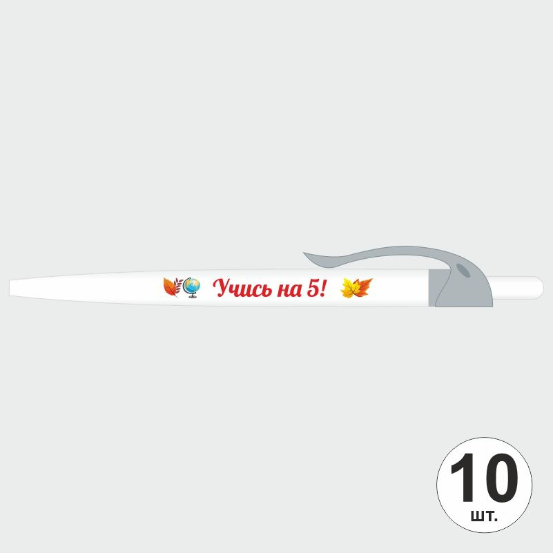 Подарочный набор ручек ПолиЦентр "Учись На 5" 10 шт, серый клип, синий стержень #1