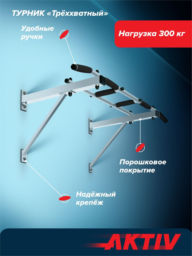 Турник треххватный (крепеж к стене) Белый ВБ разборный Aktiv. 3 хвата для подтягивания Absolute Champion. #1