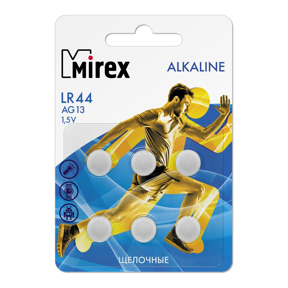 Mirex Батарейка LR44 (LR1154, V13GA, AG13, G13, RW82), Щелочной тип, 1,5 В, 6 шт  #1