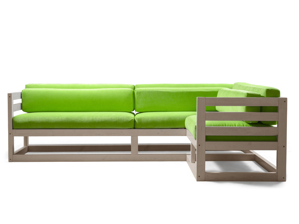 Диван угловой МАГНУС-У-С ПРАВЫЙ, салатовый-беленый дуб, вельвет ...